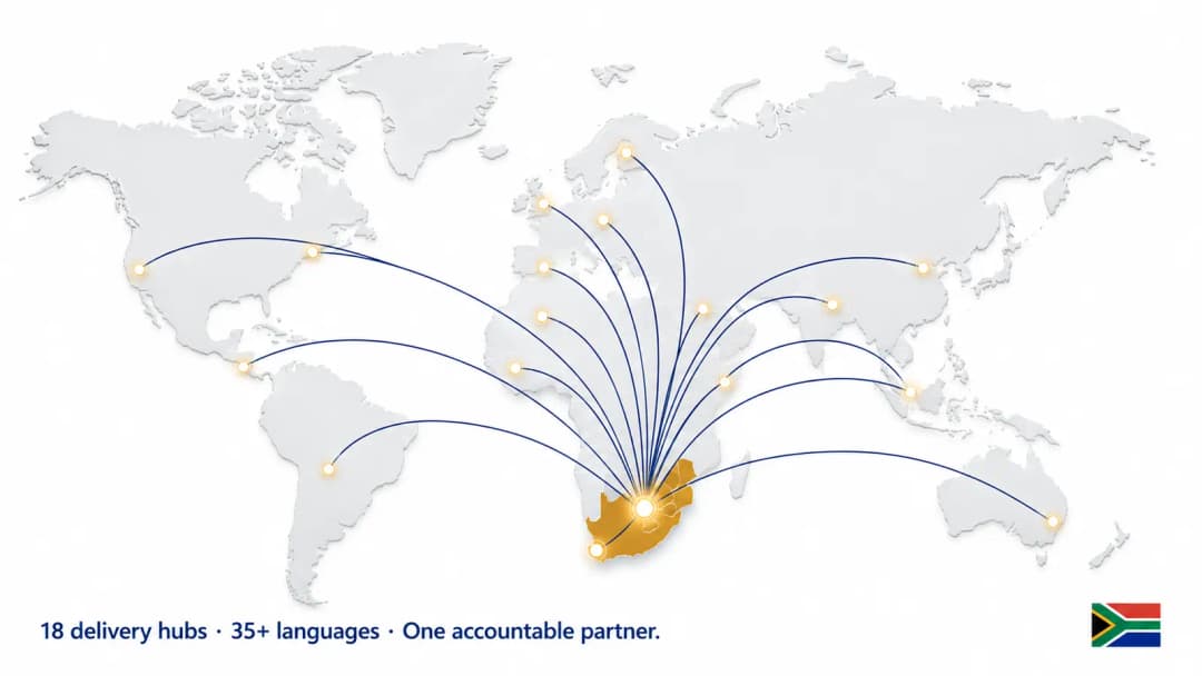 Corpshore global delivery network centred on South Africa